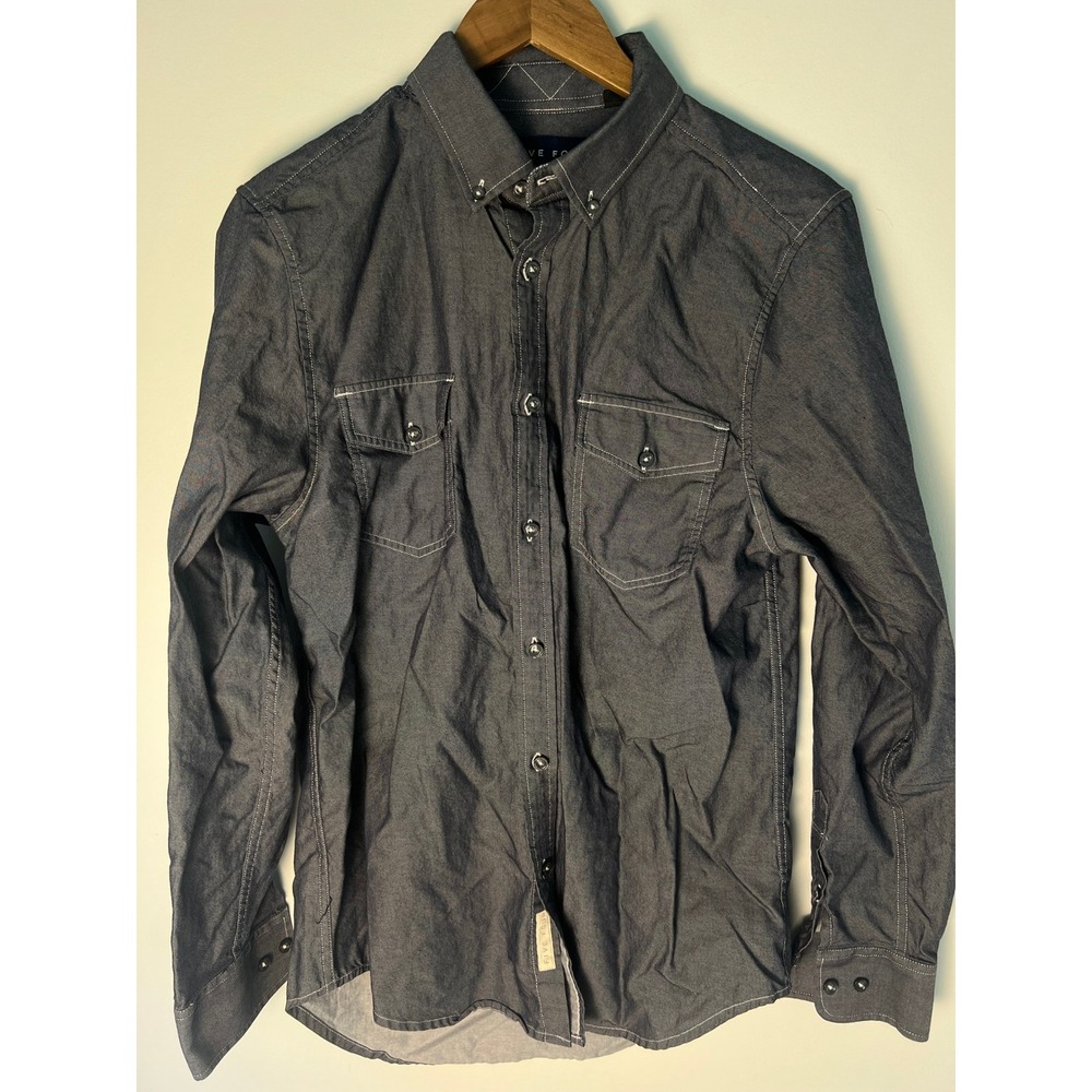 Five Four Medium Button Down Shirt Casual Gray Contrast Stitch Cotton Office